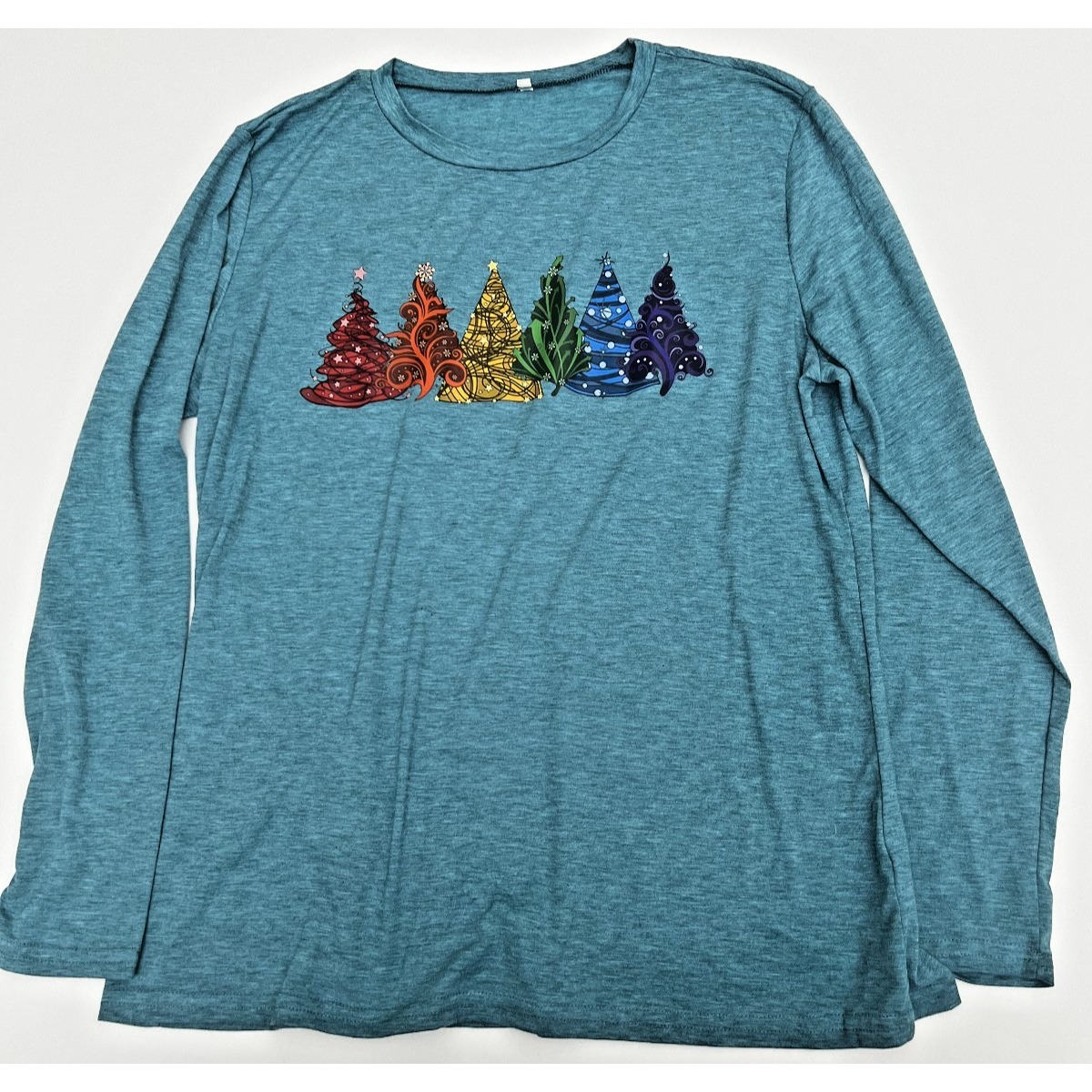 Turquoise Blue Long Sleeved Christmas Tree Shirt Size 2xl Ladies